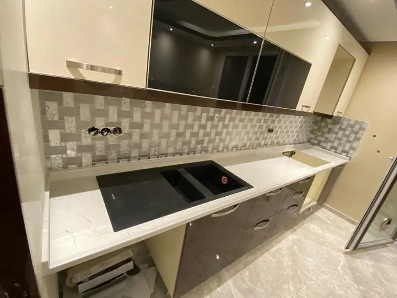 Mermer Desenli Poligranit Döküm Mutfak Tezgahı